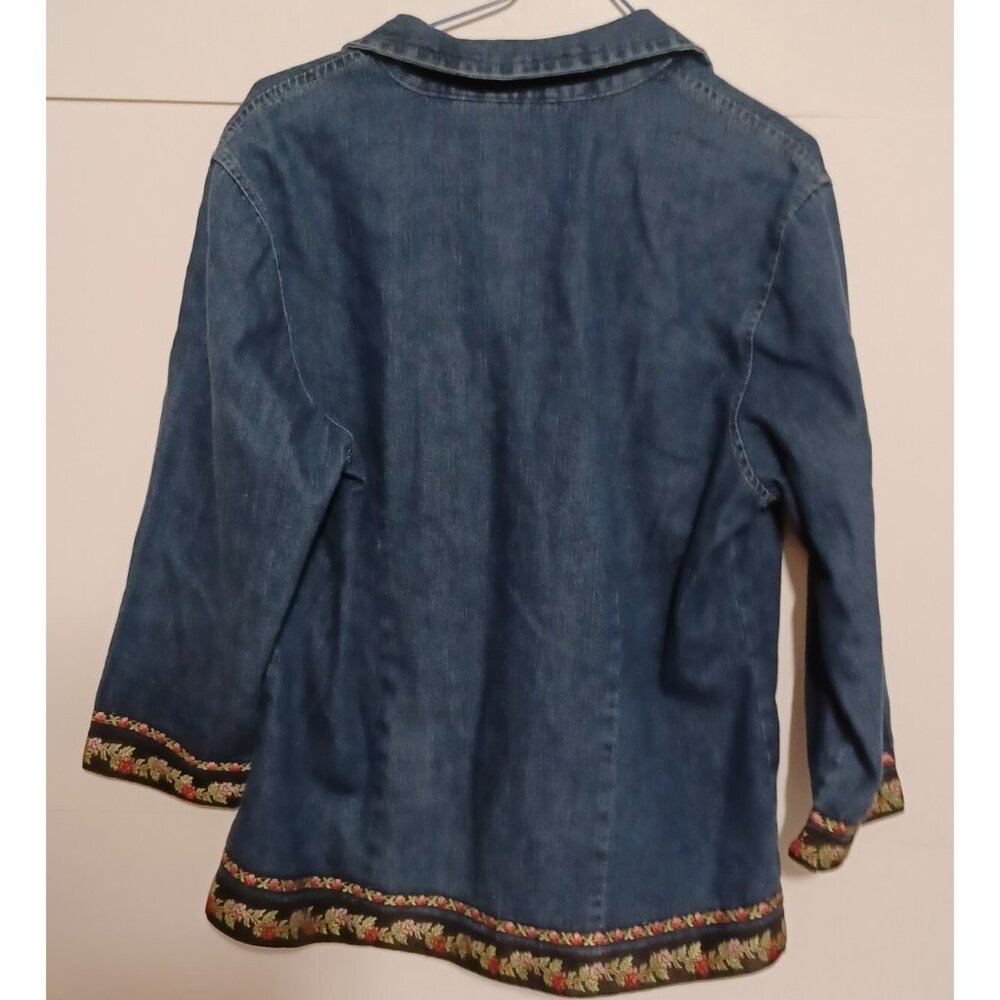 Denim & Co. Denim Jacket Womens S Floral Embroidered Blue Button Front - Picture 6 of 6